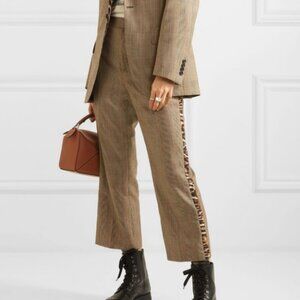 R13 Tuxedo Trouser Cropped Brown Glenplaid Leopard 100% Wool Pants Size 27